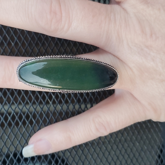 New Oversized Nephrite Jade 925 Silver Ring. - Picture 3 of 16